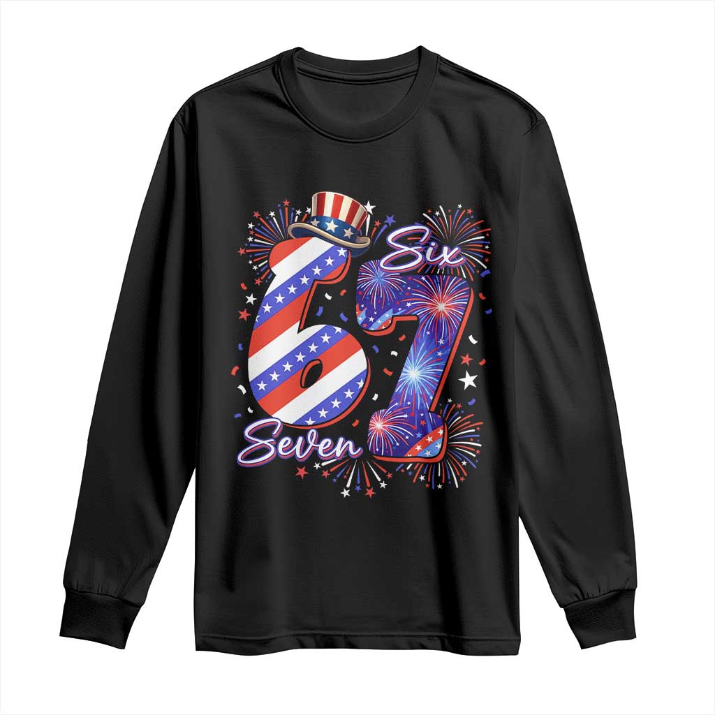 Patriotic Six Seven Long Sleeve Shirt Red White And Blue Fireworks Graphic