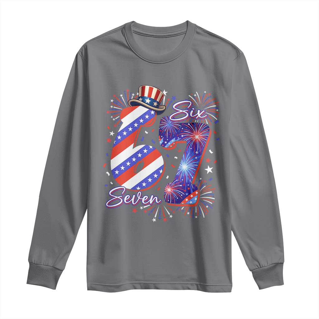 Patriotic Six Seven Long Sleeve Shirt Red White And Blue Fireworks Graphic
