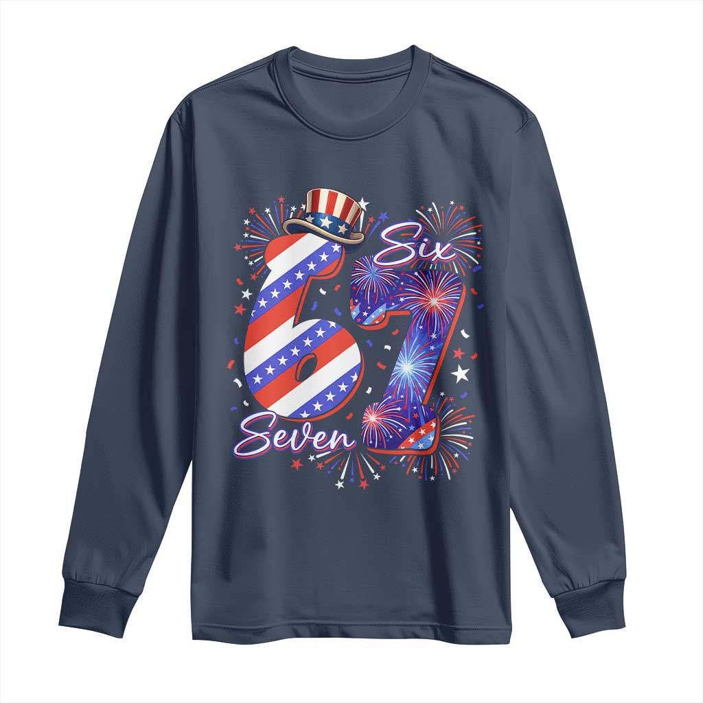 Patriotic Six Seven Long Sleeve Shirt Red White And Blue Fireworks Graphic