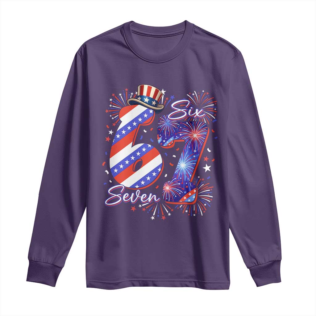 Patriotic Six Seven Long Sleeve Shirt Red White And Blue Fireworks Graphic