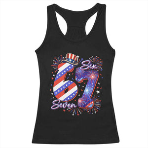 Patriotic Six Seven Racerback Tank Top Red White And Blue Fireworks Graphic