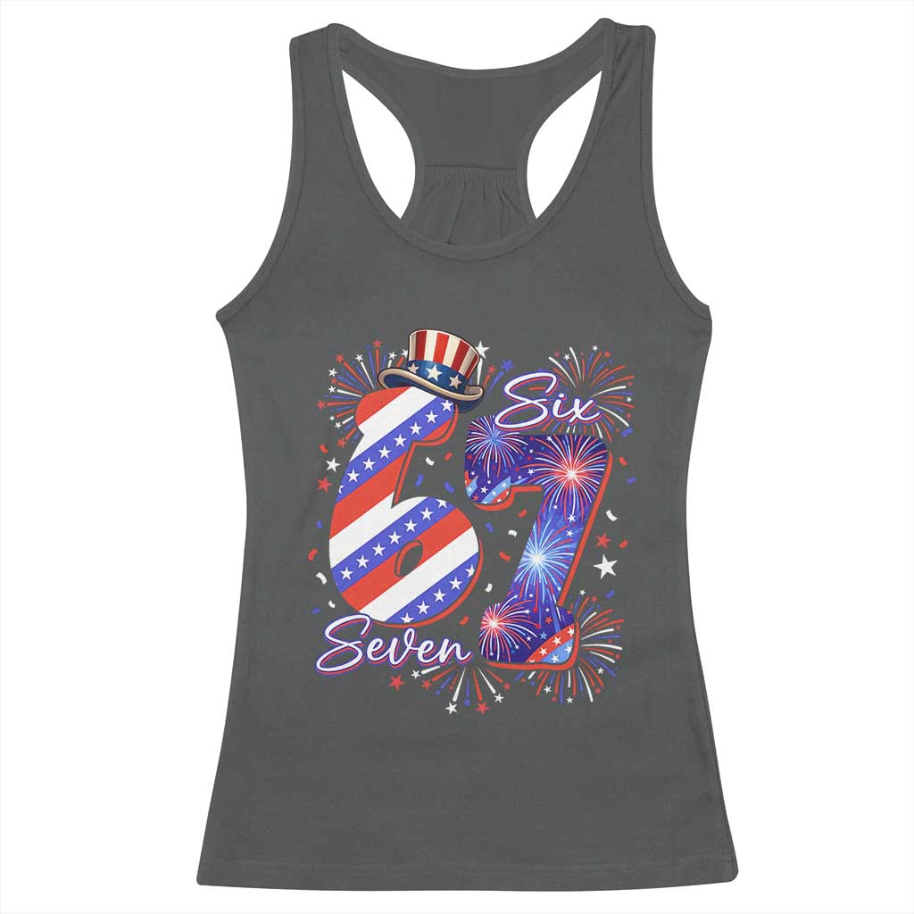 Patriotic Six Seven Racerback Tank Top Red White And Blue Fireworks Graphic