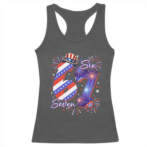 Patriotic Six Seven Racerback Tank Top Red White And Blue Fireworks Graphic