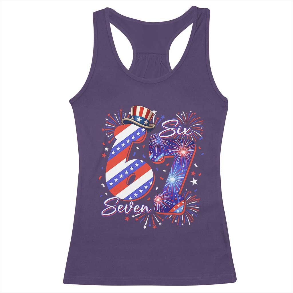 Patriotic Six Seven Racerback Tank Top Red White And Blue Fireworks Graphic