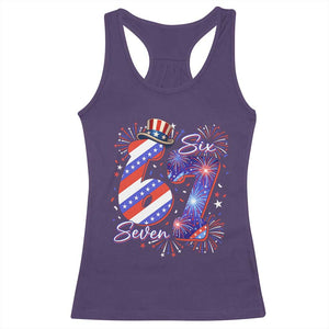 Patriotic Six Seven Racerback Tank Top Red White And Blue Fireworks Graphic