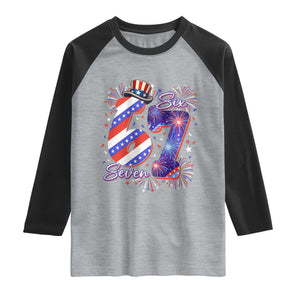 Patriotic Six Seven Raglan Shirt Red White And Blue Fireworks Graphic