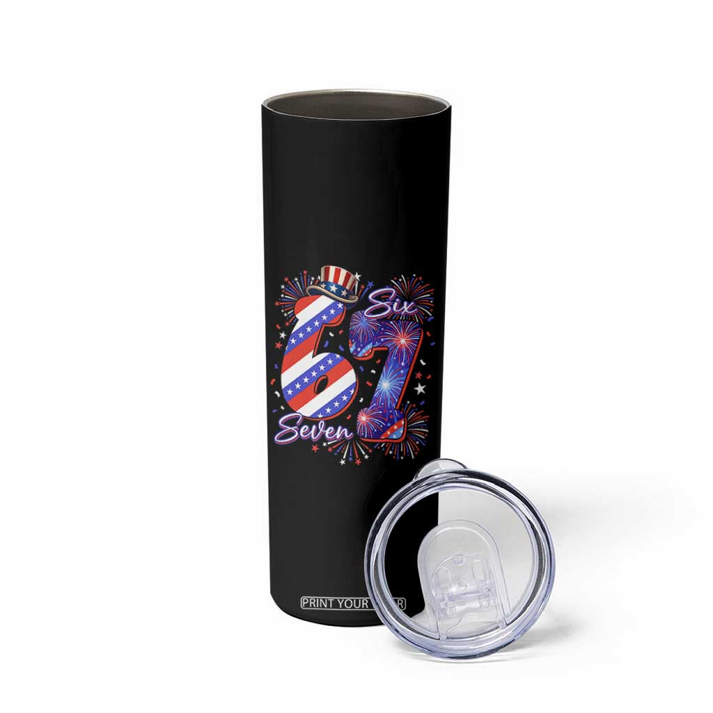 Patriotic Six Seven Skinny Tumbler Red White And Blue Fireworks Graphic