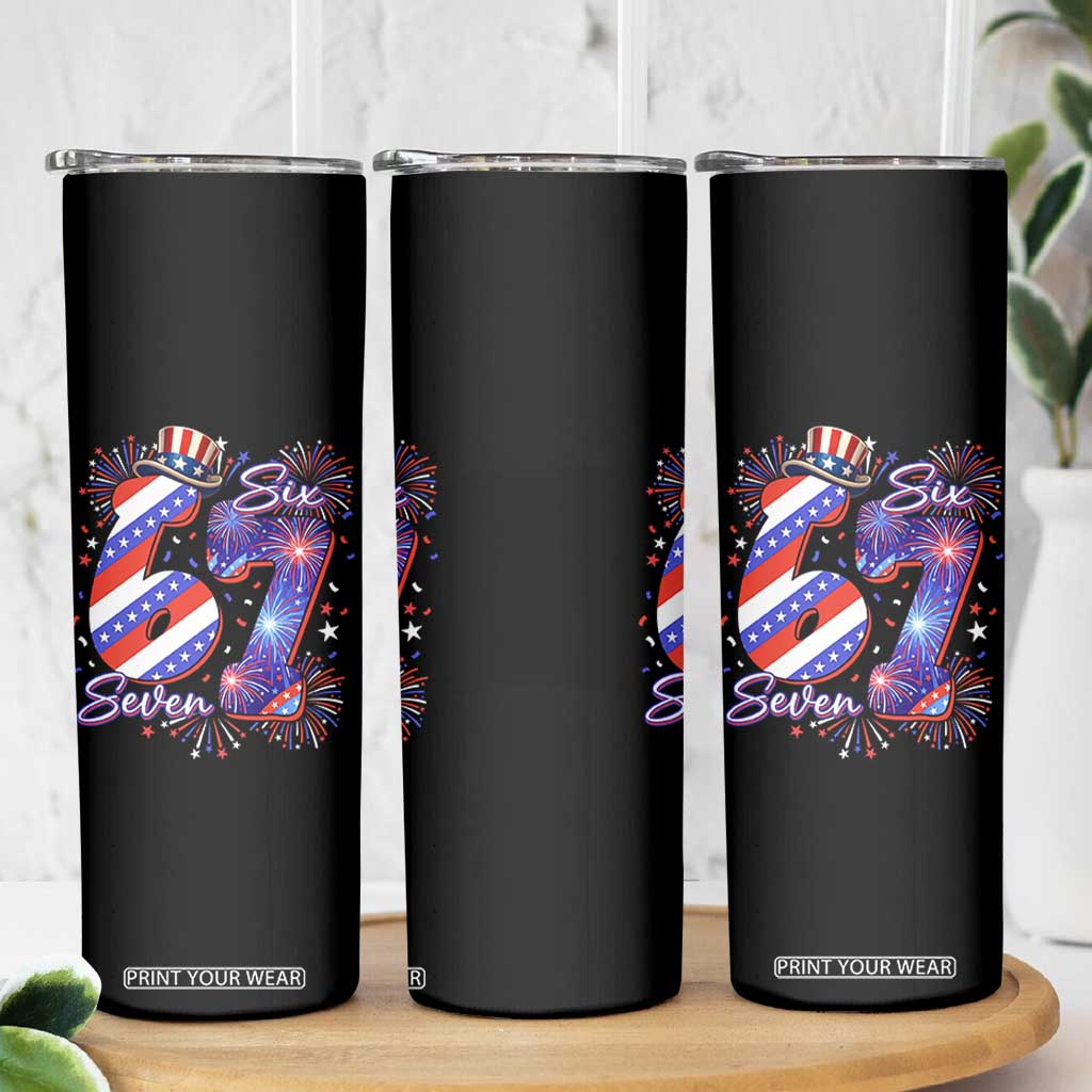 Patriotic Six Seven Skinny Tumbler Red White And Blue Fireworks Graphic