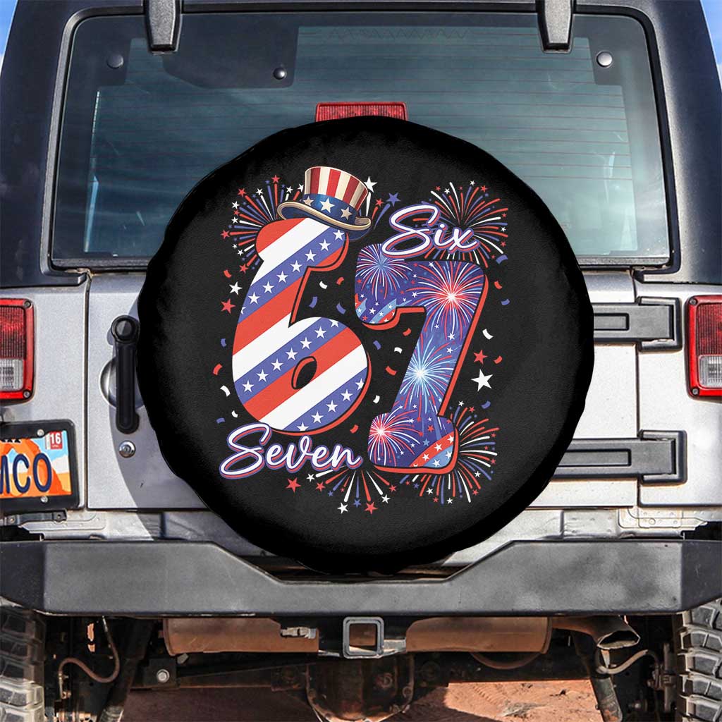 Patriotic Six Seven Spare Tire Cover Red White And Blue Fireworks Graphic