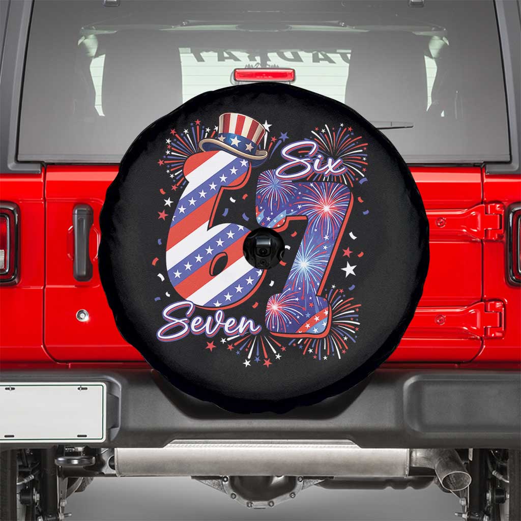 Patriotic Six Seven Spare Tire Cover Red White And Blue Fireworks Graphic