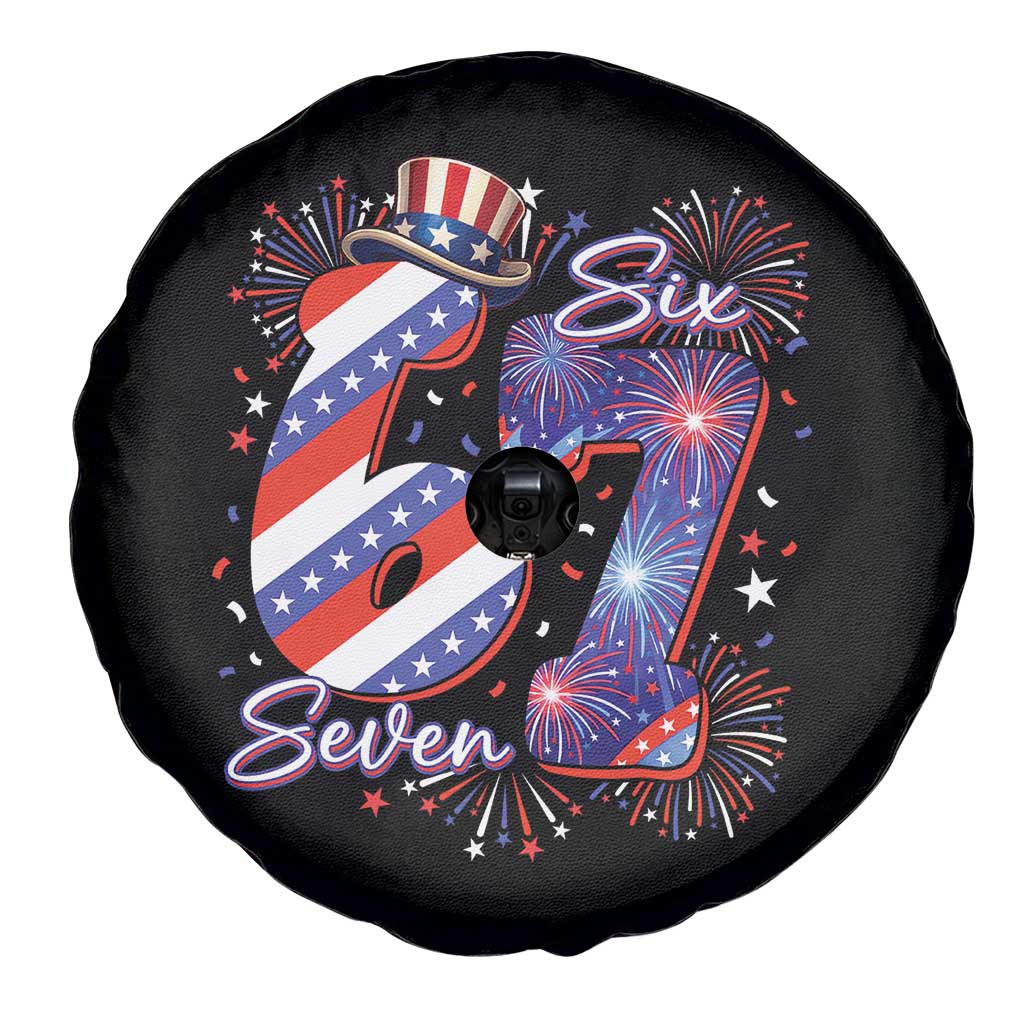 Patriotic Six Seven Spare Tire Cover Red White And Blue Fireworks Graphic
