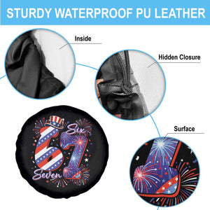 Patriotic Six Seven Spare Tire Cover Red White And Blue Fireworks Graphic