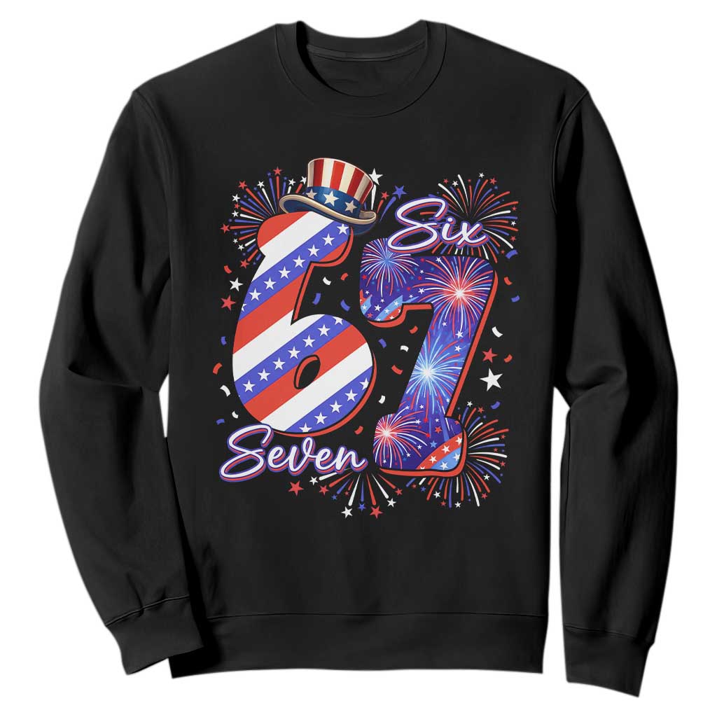 Patriotic Six Seven Sweatshirt Red White And Blue Fireworks Graphic