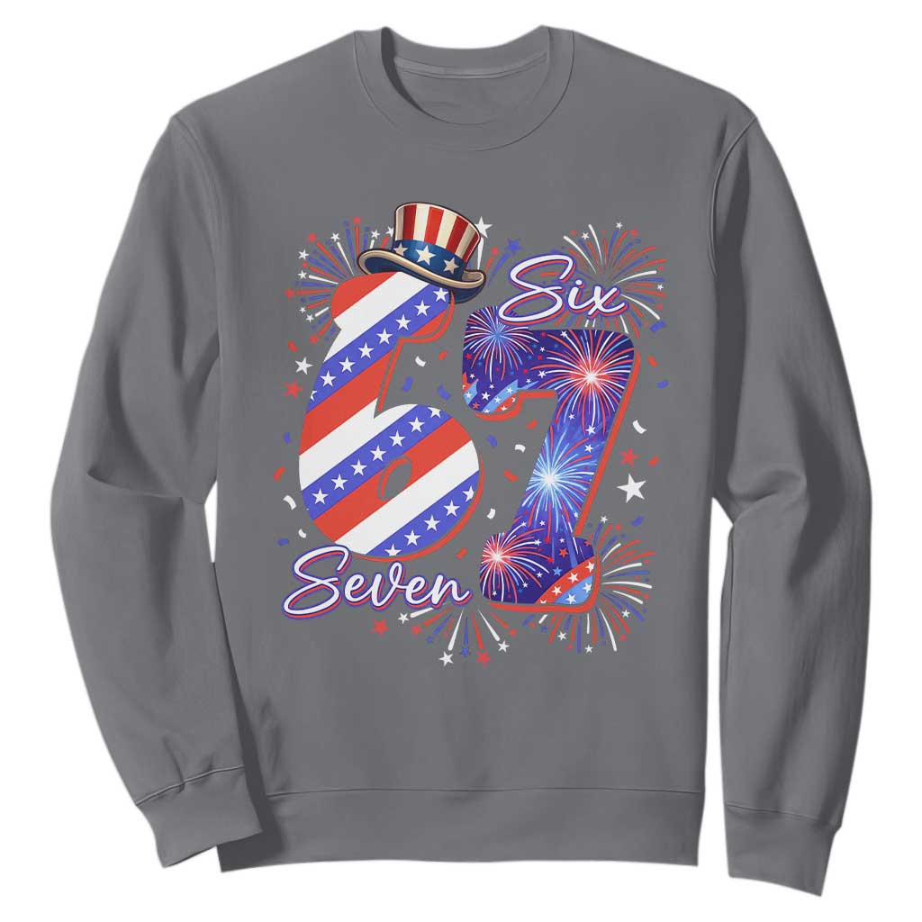 Patriotic Six Seven Sweatshirt Red White And Blue Fireworks Graphic
