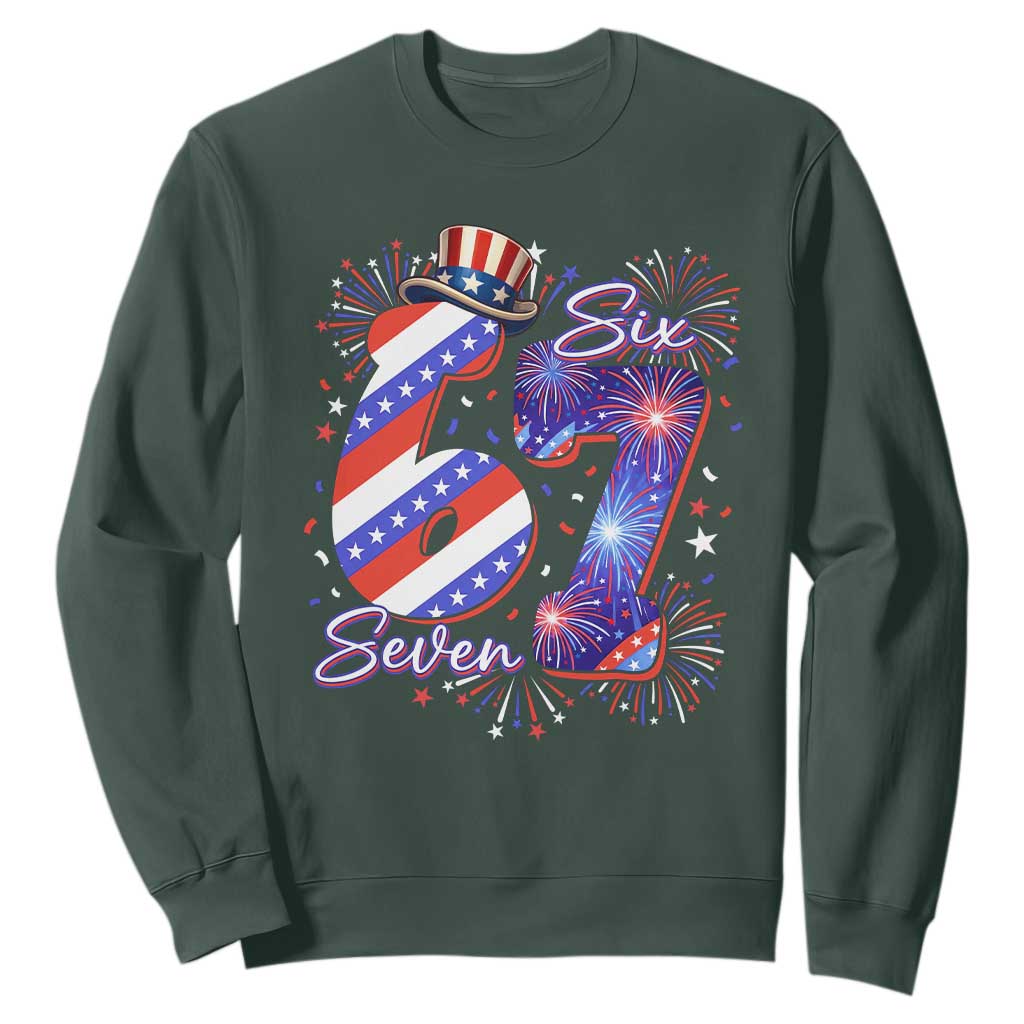 Patriotic Six Seven Sweatshirt Red White And Blue Fireworks Graphic