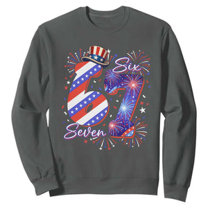 Patriotic Six Seven Sweatshirt Red White And Blue Fireworks Graphic