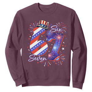 Patriotic Six Seven Sweatshirt Red White And Blue Fireworks Graphic