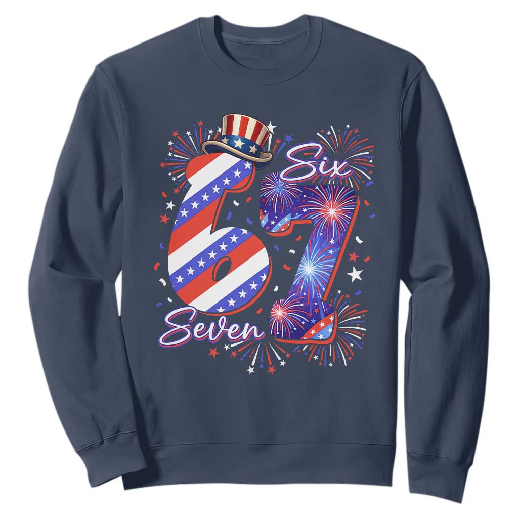 Patriotic Six Seven Sweatshirt Red White And Blue Fireworks Graphic