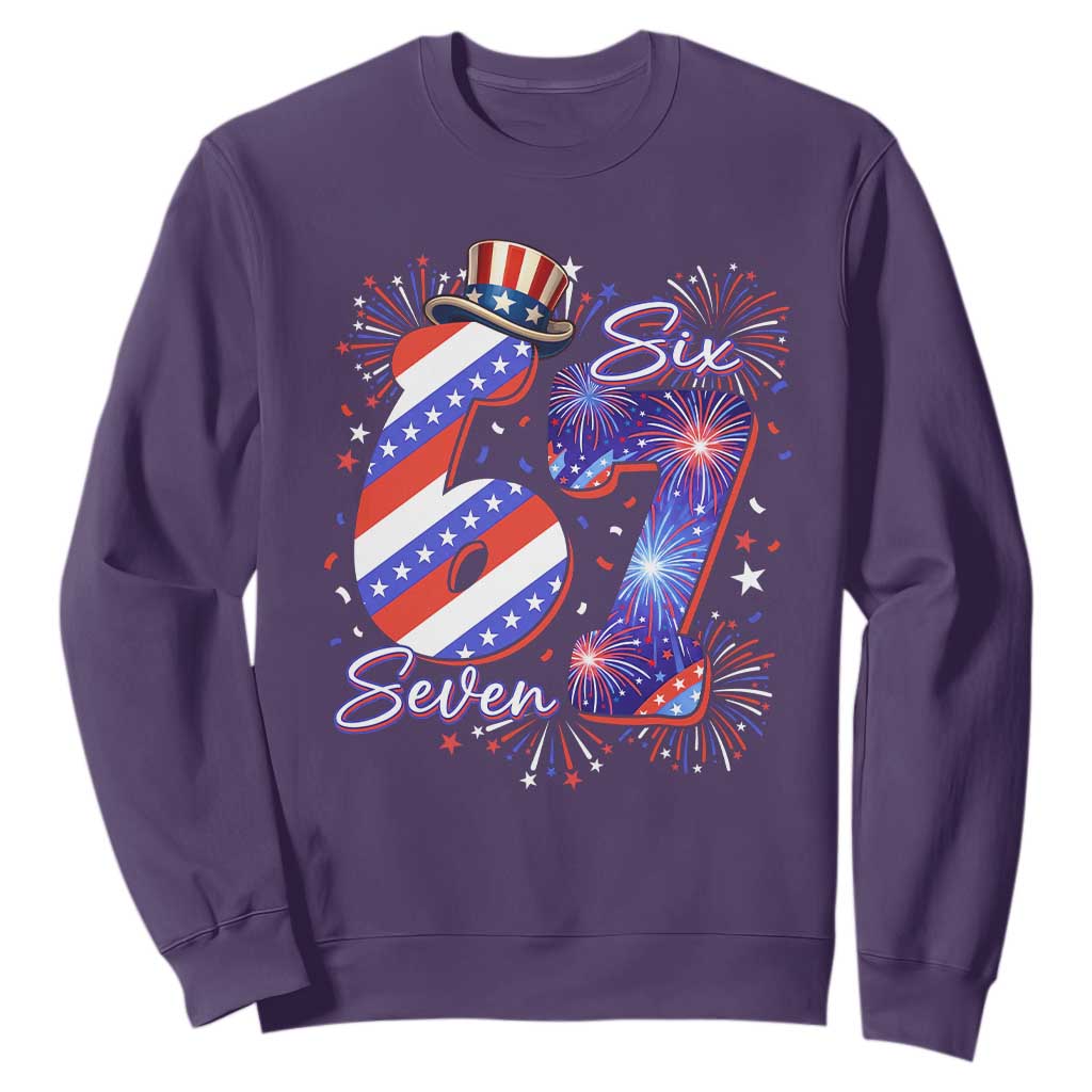 Patriotic Six Seven Sweatshirt Red White And Blue Fireworks Graphic