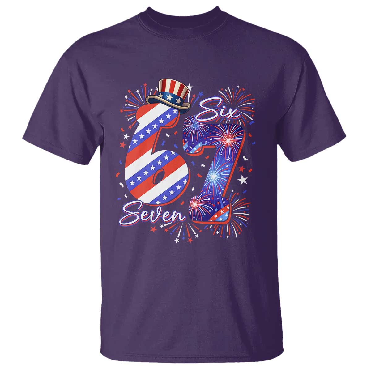 Patriotic Six Seven T Shirt Red White And Blue Fireworks Graphic
