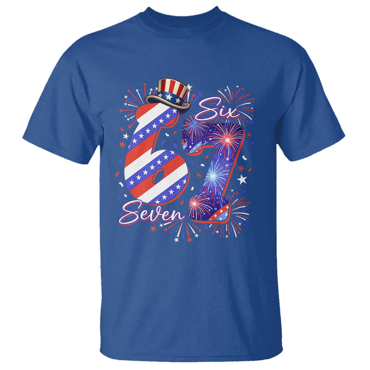 Patriotic Six Seven T Shirt Red White And Blue Fireworks Graphic
