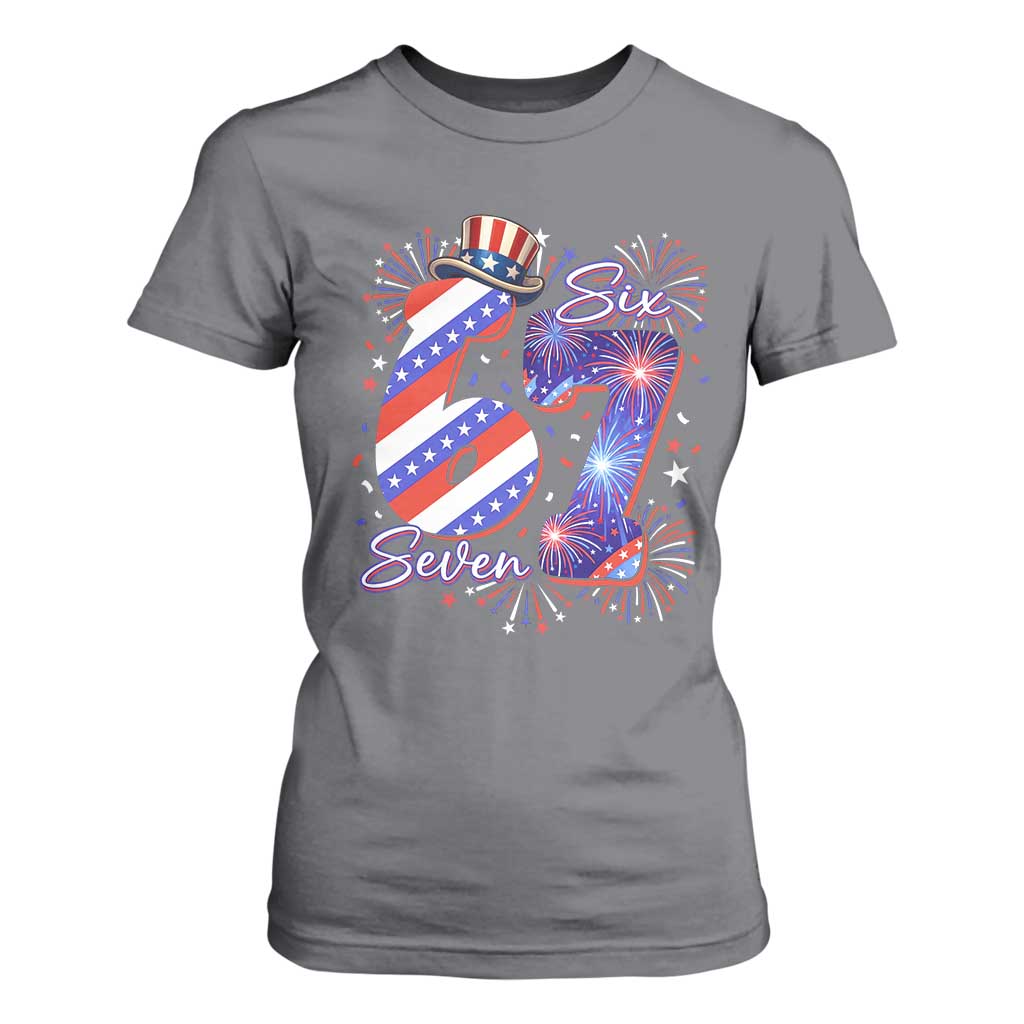 Patriotic Six Seven T Shirt For Women Red White And Blue Fireworks Graphic