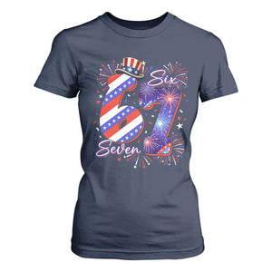 Patriotic Six Seven T Shirt For Women Red White And Blue Fireworks Graphic