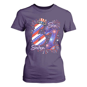 Patriotic Six Seven T Shirt For Women Red White And Blue Fireworks Graphic