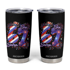 Patriotic Six Seven Tumbler Cup Red White And Blue Fireworks Graphic