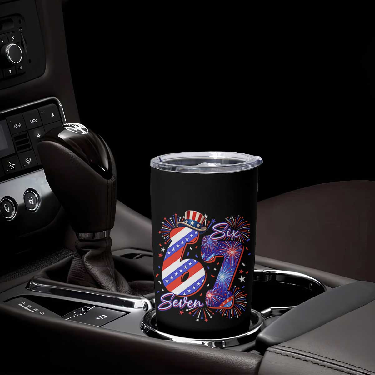 Patriotic Six Seven Tumbler Cup Red White And Blue Fireworks Graphic