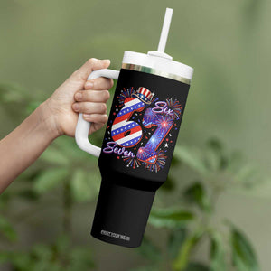 Patriotic Six Seven Tumbler With Handle Red White And Blue Fireworks Graphic