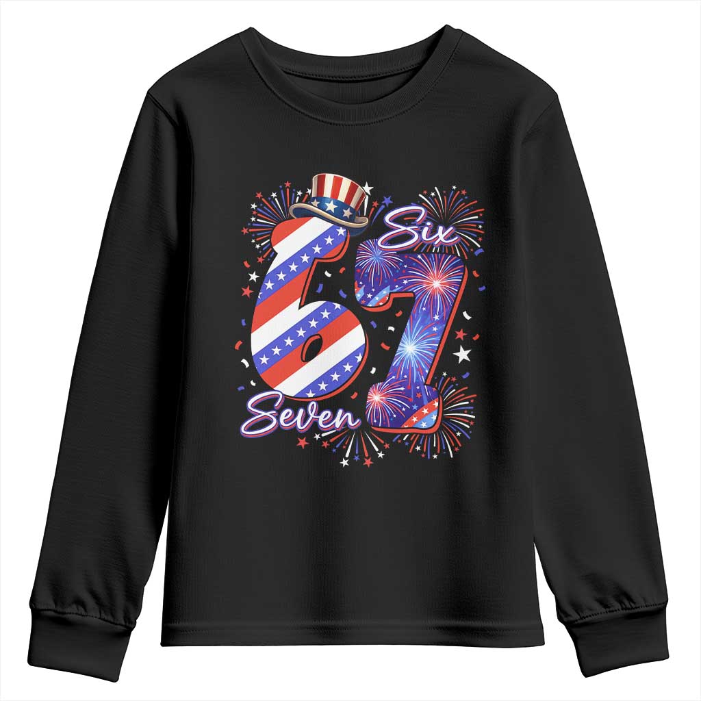 Patriotic Six Seven Youth Sweatshirt Red White And Blue Fireworks Graphic