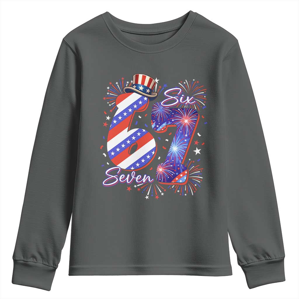 Patriotic Six Seven Youth Sweatshirt Red White And Blue Fireworks Graphic