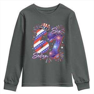 Patriotic Six Seven Youth Sweatshirt Red White And Blue Fireworks Graphic