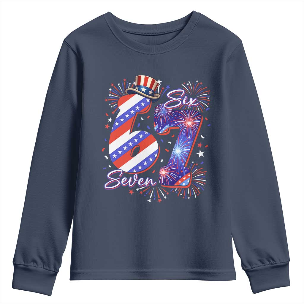 Patriotic Six Seven Youth Sweatshirt Red White And Blue Fireworks Graphic