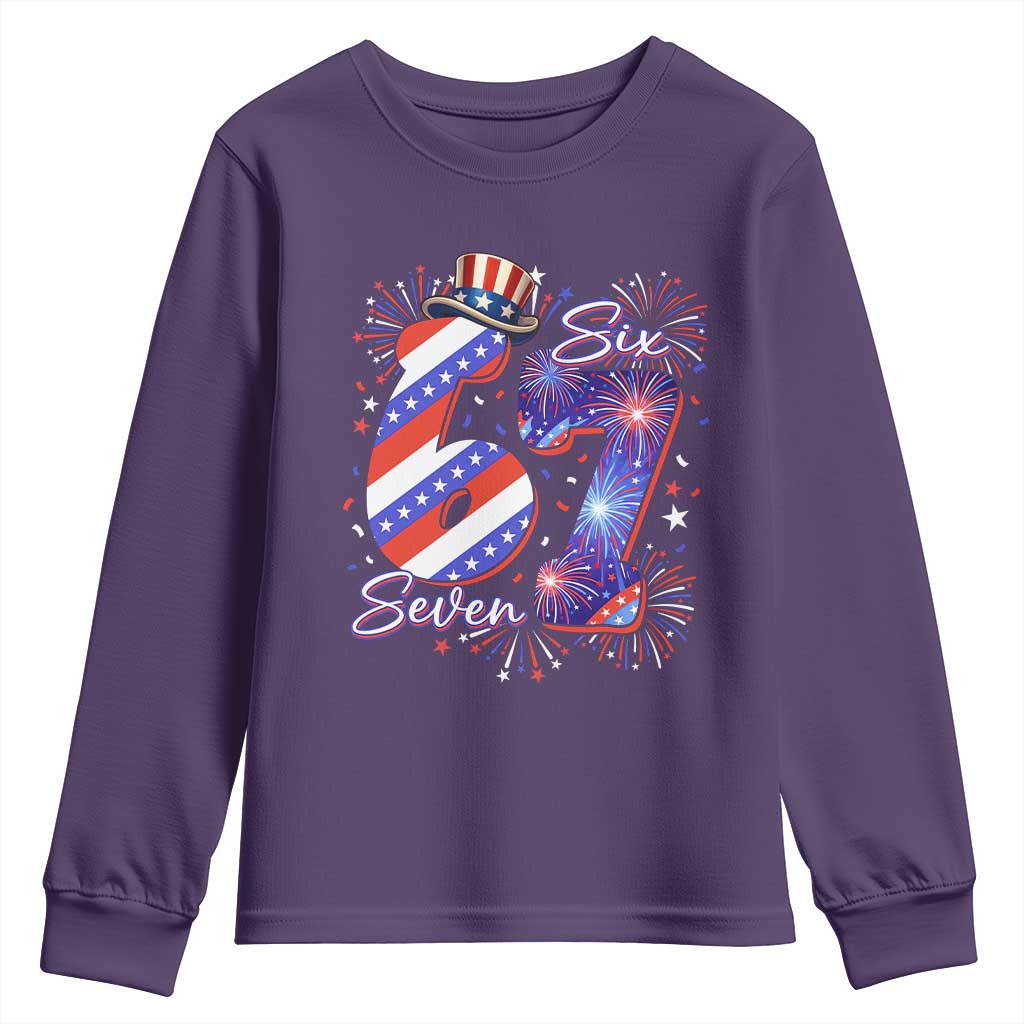 Patriotic Six Seven Youth Sweatshirt Red White And Blue Fireworks Graphic