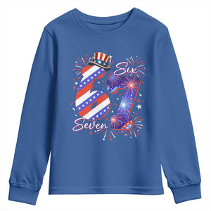 Patriotic Six Seven Youth Sweatshirt Red White And Blue Fireworks Graphic