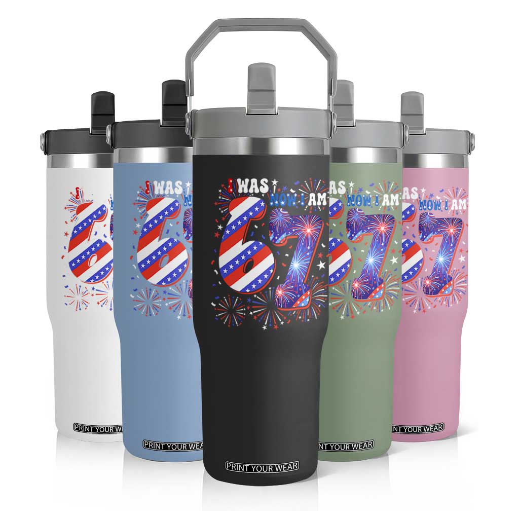 I Was Six Now I Am Seven Flip Straw Tumbler Patriotic 7th Birthday Gift