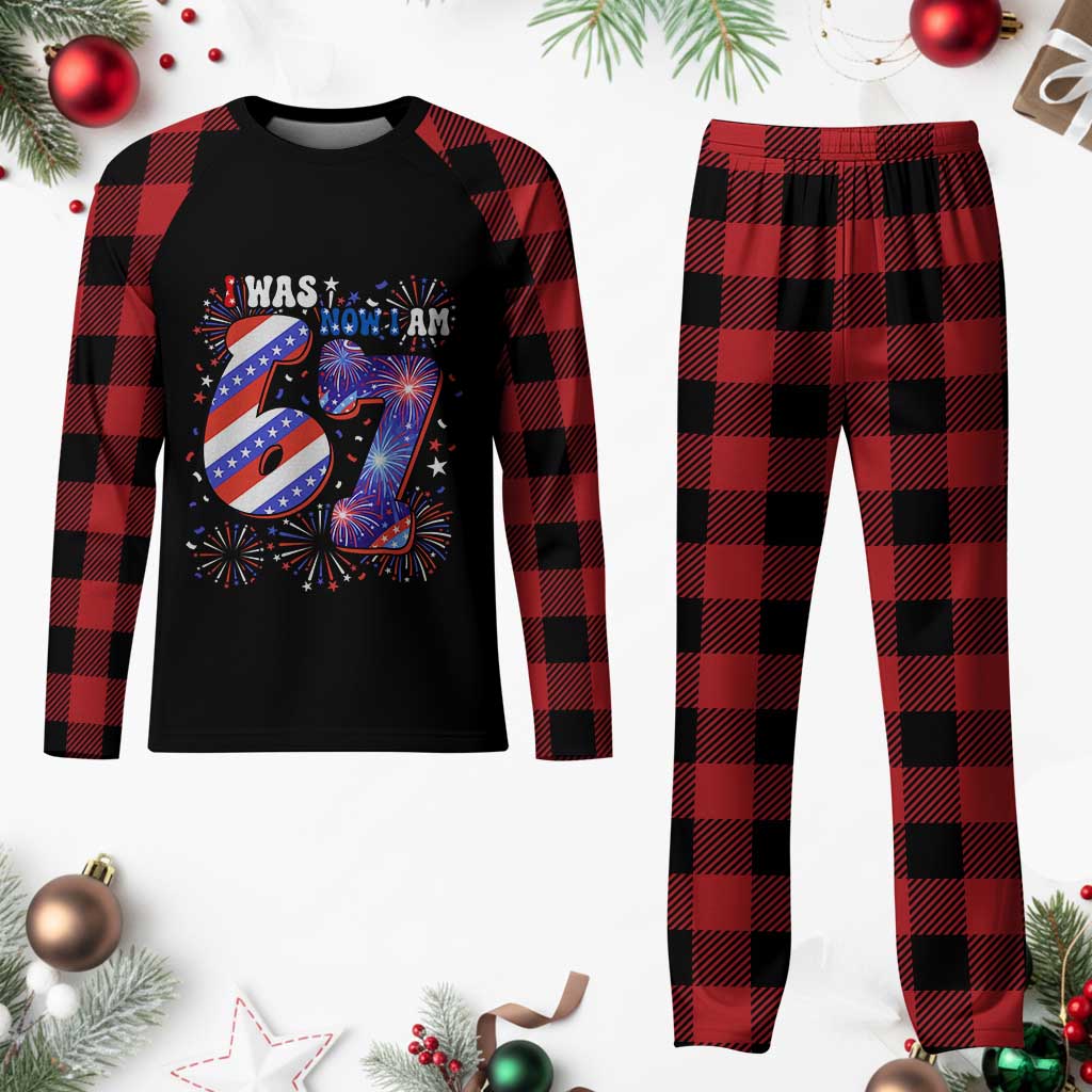 I Was Six Now I Am Seven Plaid Pajama Set Patriotic 7th Birthday Gift