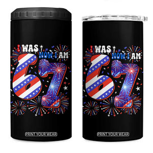 I Was Six Now I Am Seven 4 in 1 Can Cooler Tumbler Patriotic 7th Birthday Gift