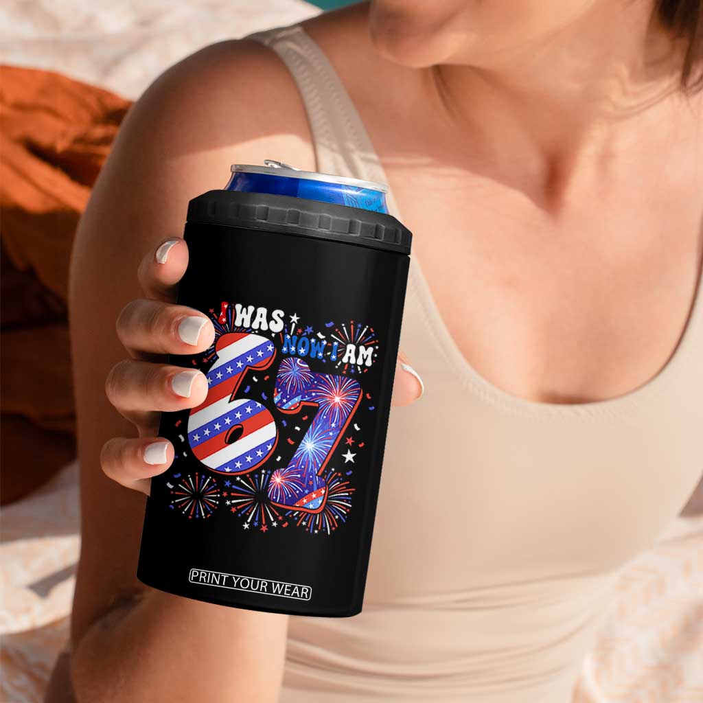 I Was Six Now I Am Seven 4 in 1 Can Cooler Tumbler Patriotic 7th Birthday Gift