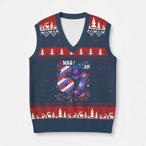 I Was Six Now I Am Seven V-Neck Knit Sweater Vest Patriotic 7th Birthday Gift