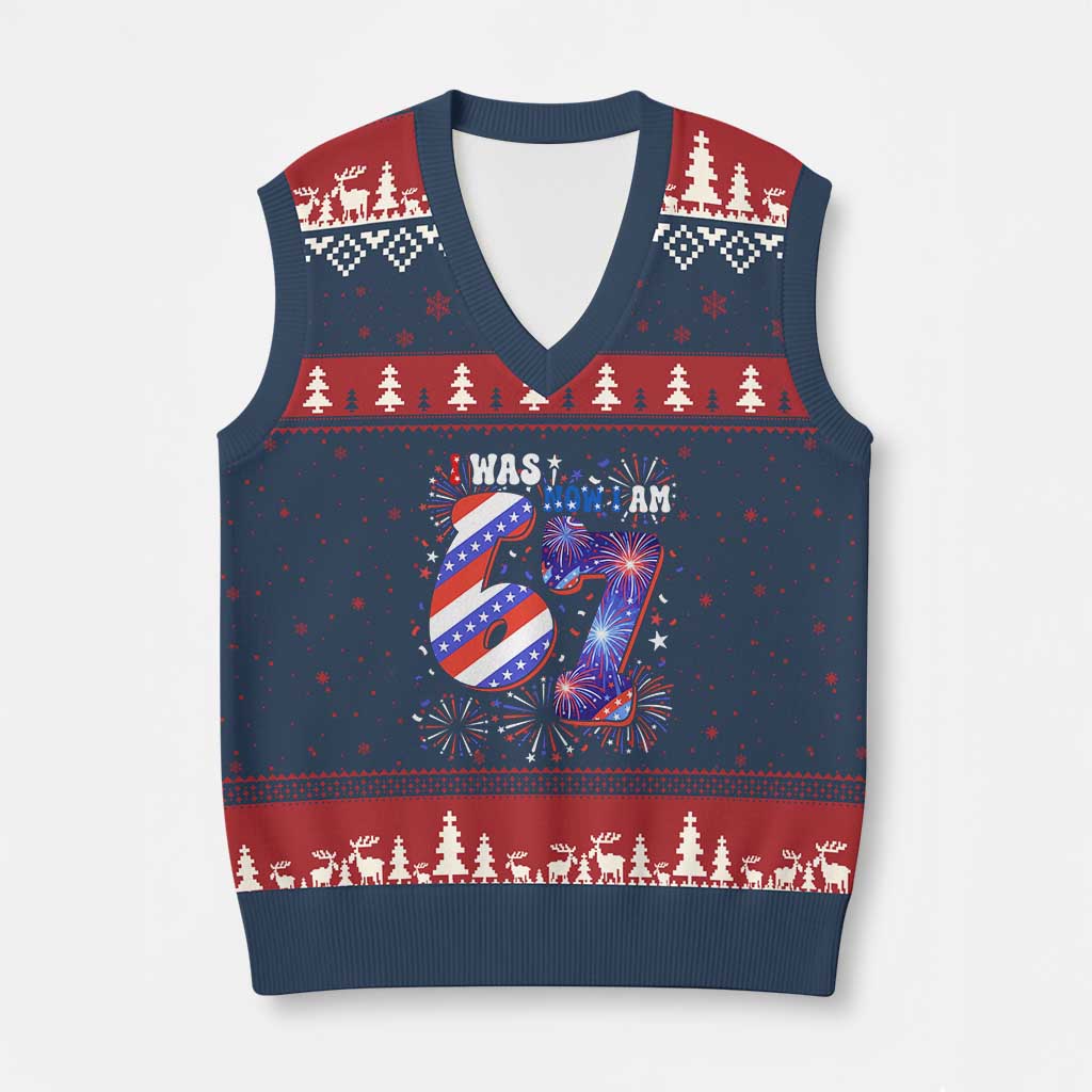 I Was Six Now I Am Seven V-Neck Knit Sweater Vest Patriotic 7th Birthday Gift TS12 Navy Red Print Your Wear