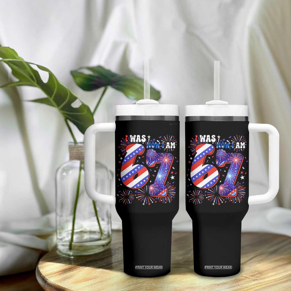 I Was Six Now I Am Seven Tumbler With Handle Patriotic 7th Birthday Gift
