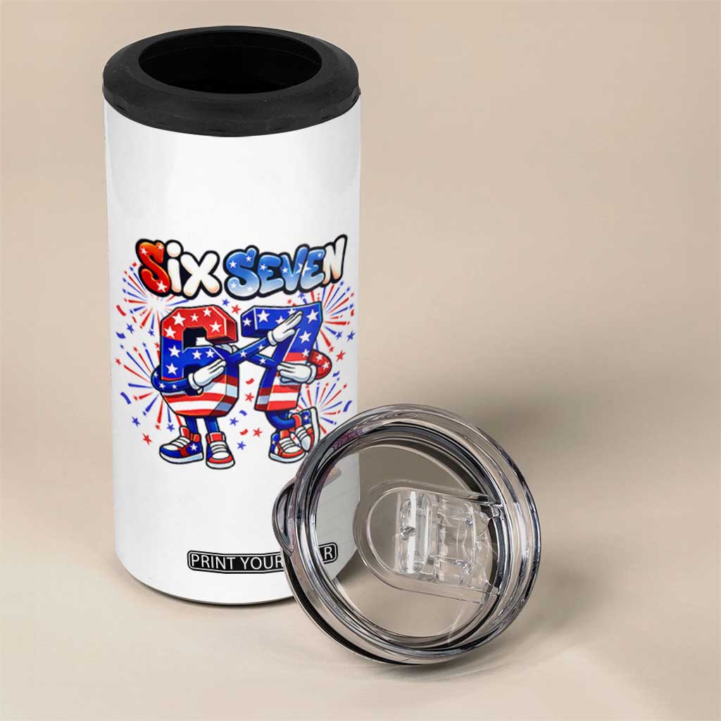 Funny Six Seven Dabbing 4 in 1 Can Cooler Tumbler Patriotic American Pride Gift
