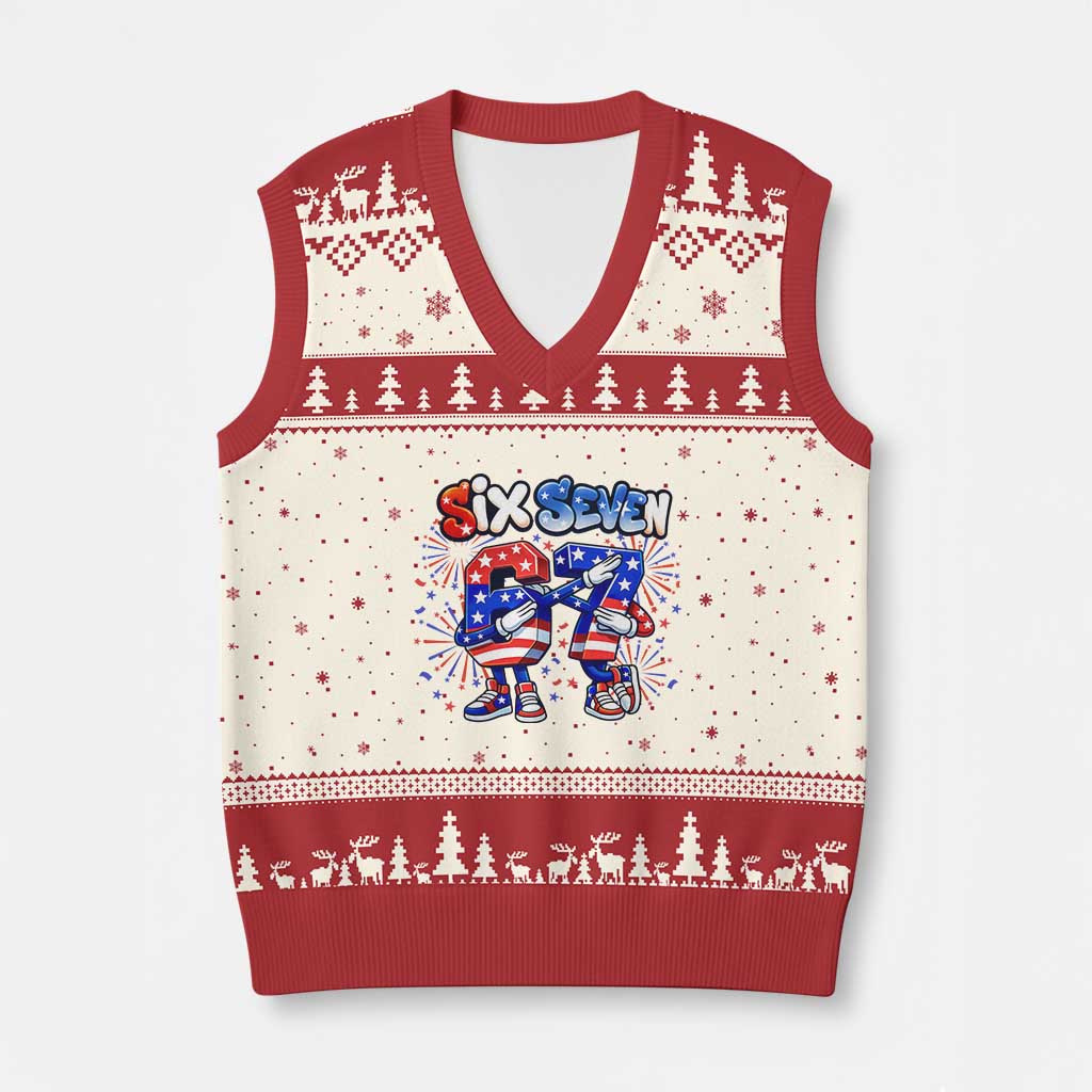 Funny Six Seven Dabbing V-Neck Knit Sweater Vest Patriotic American Pride Gift