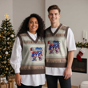 Funny Six Seven Dabbing V-Neck Knit Sweater Vest Patriotic American Pride Gift
