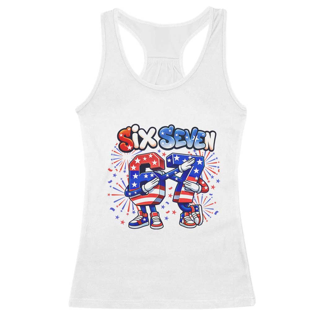 Funny Six Seven Dabbing Racerback Tank Top Patriotic American Pride Gift