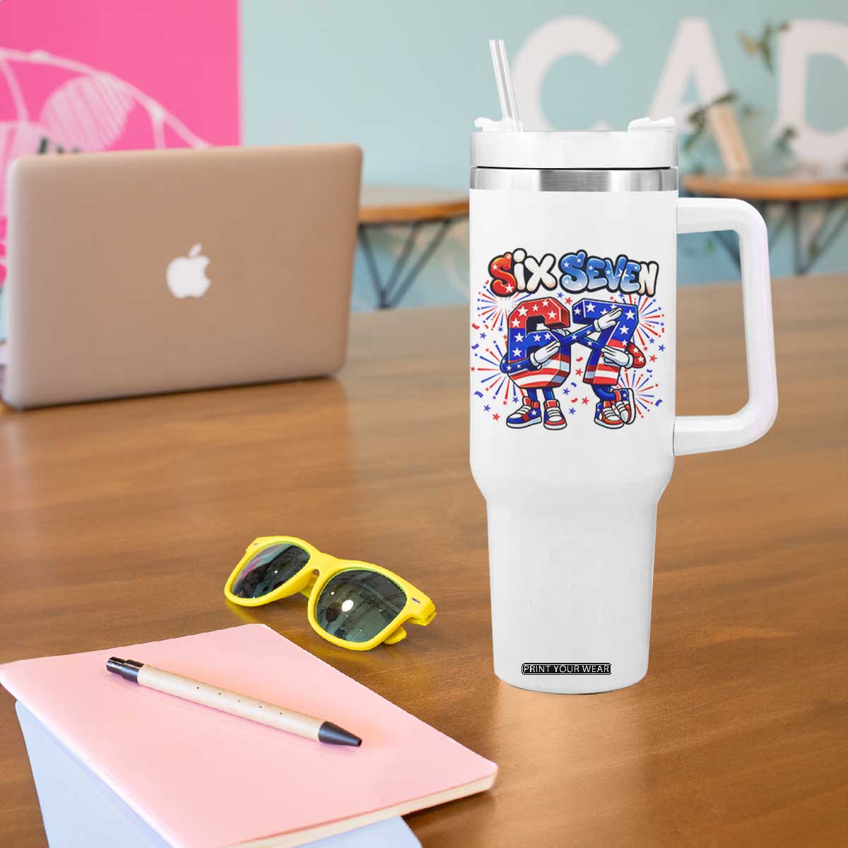 Funny Six Seven Dabbing Tumbler With Handle Patriotic American Pride Gift