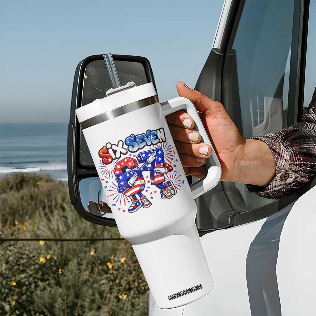 Funny Six Seven Dabbing Tumbler With Handle Patriotic American Pride Gift